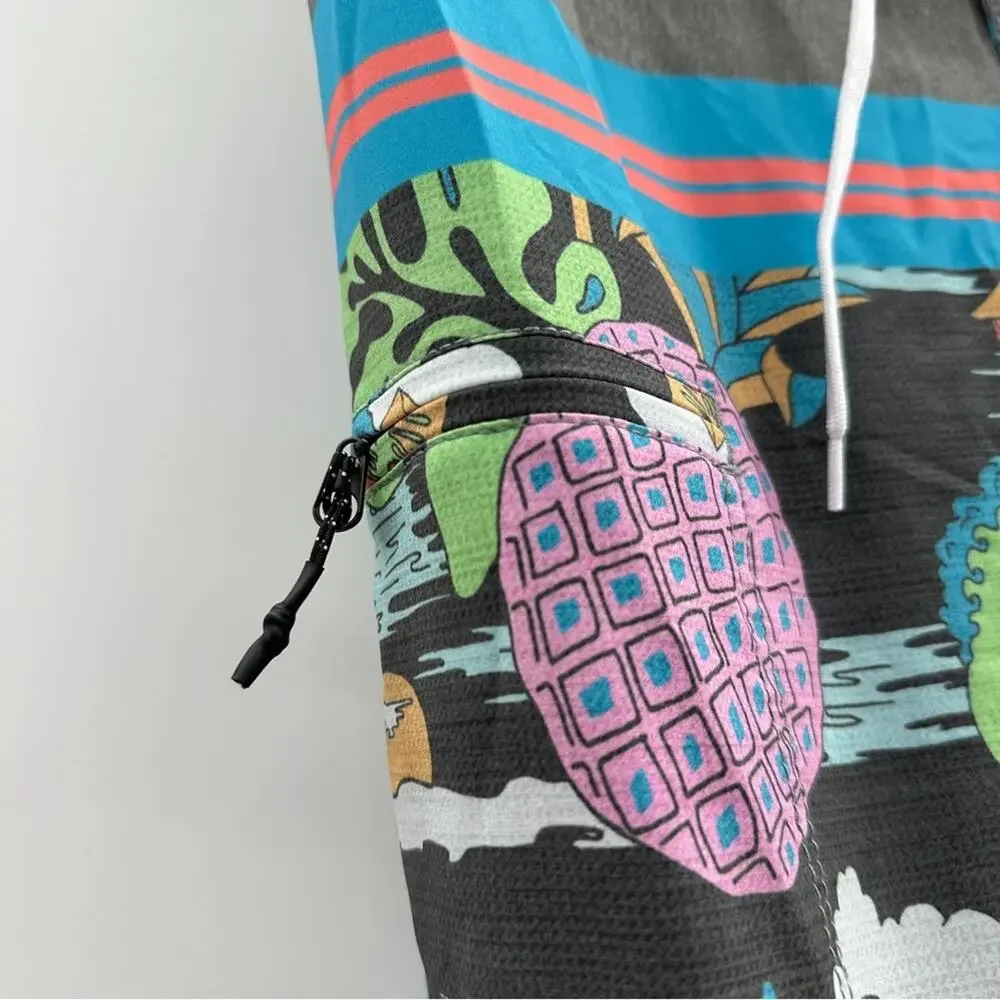 Nauset Surf Gray Multicolor Tropical‎ Floral Palm Tree Print Swim Trunks Sz 27
